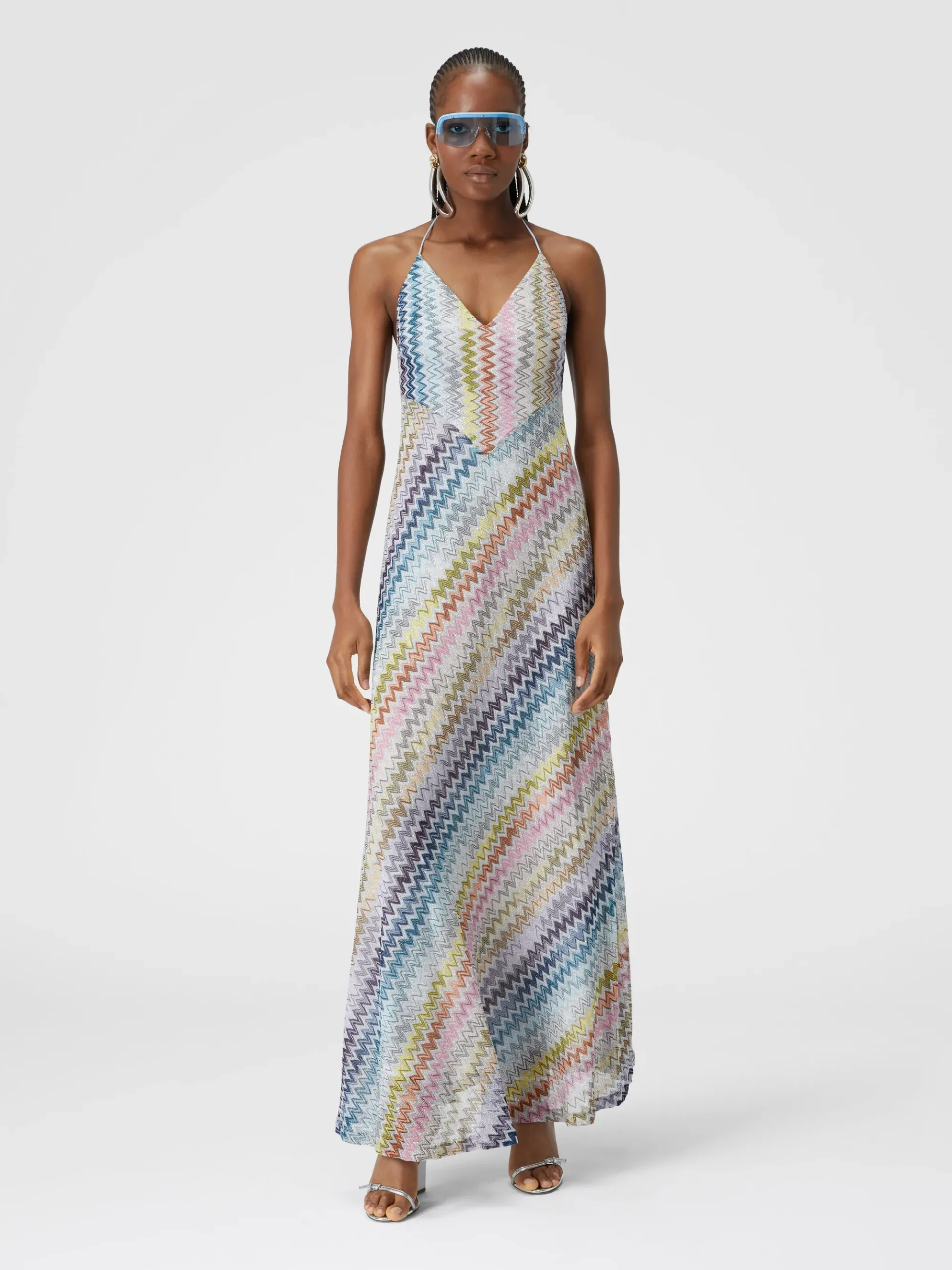 Slip dress con laccetto sul collo e applicazioni in perle