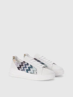 Sneakers in pelle con inserto in tessuto zig zag