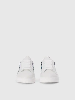 Sneakers in pelle con inserto in tessuto zig zag