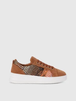 Sneakers in suede con inserto in tessuto lamé