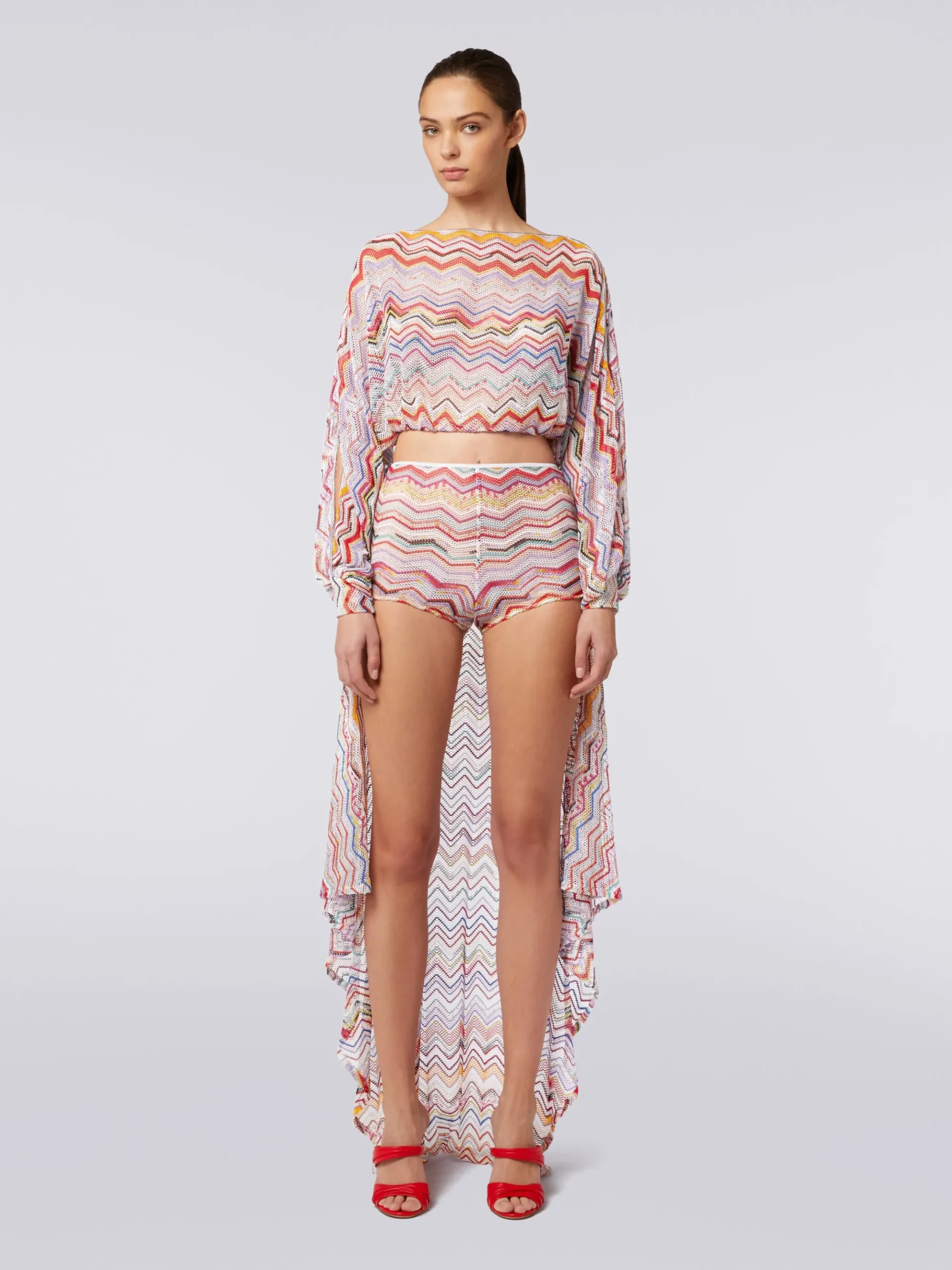 Top a maniche lunghe in crochet con lurex