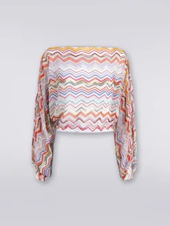 Top a maniche lunghe in crochet con lurex