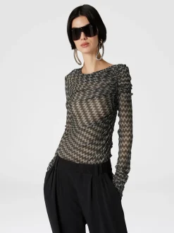 Top con arricciatura in misto viscosa zig zag lamé