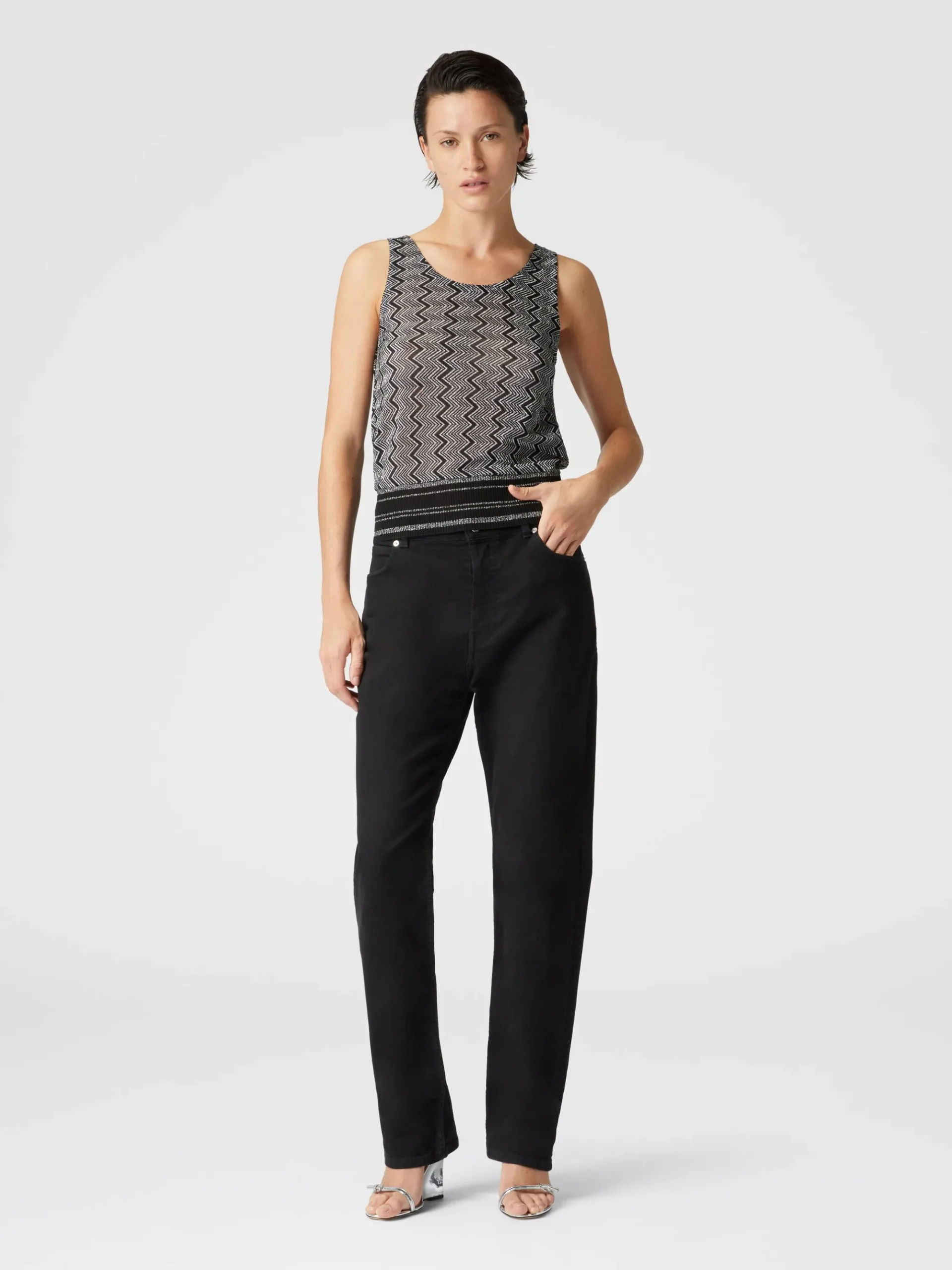 Top con motivo zig zag lamé