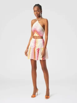 Top con scollatura all'americana effetto pizzo dégradé