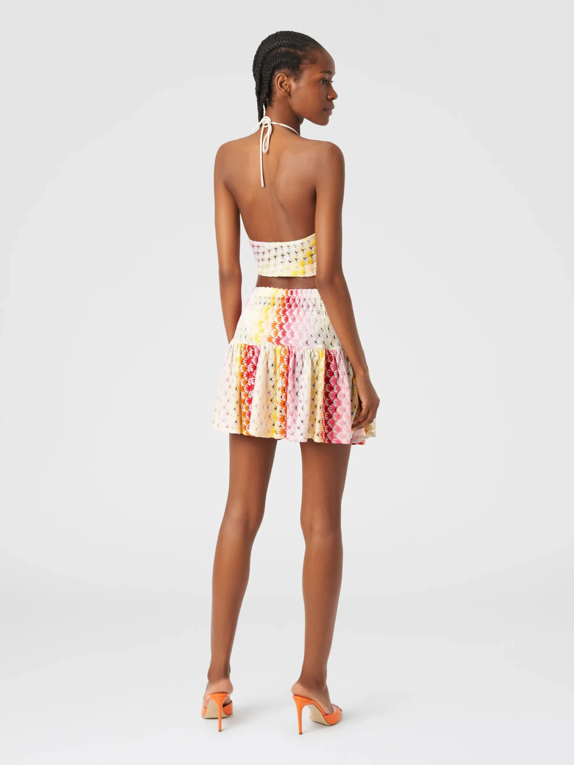 Top con scollatura all'americana effetto pizzo dégradé