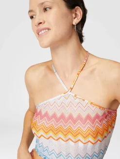 Top in misto viscosa zig zag lamé con scollo all'americana