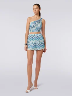 Top monospalla crochet con lurex
