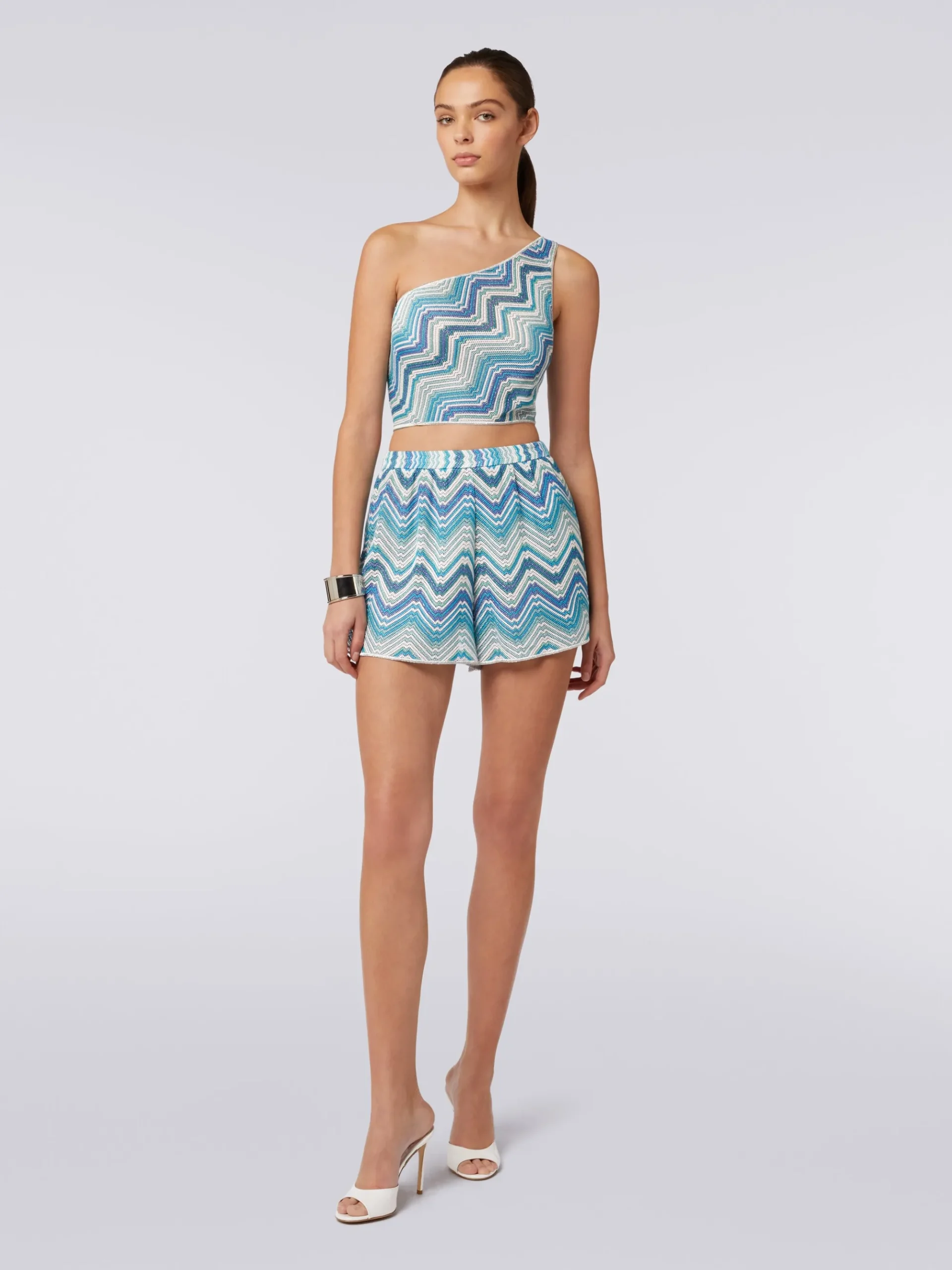 Top monospalla crochet con lurex