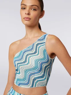 Top monospalla crochet con lurex