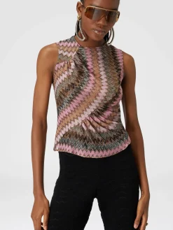 Top senza maniche in misto viscosa zig zag lamé