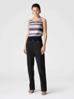 Top senza maniche in viscosa zig zag lamé