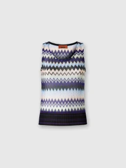 Top senza maniche in viscosa zig zag lamé