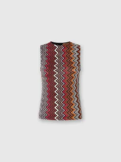 Top smanicato in lana e viscosa zig zag