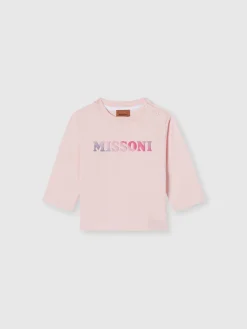 T-shirt girocollo a maniche lunghe in cotone con logo