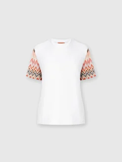 T-shirt girocollo con maniche in maglia zig zag