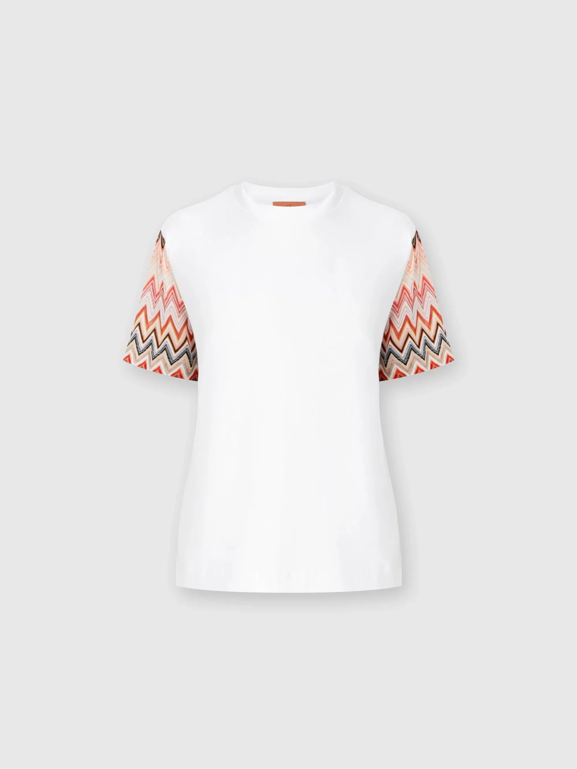 T-shirt girocollo con maniche in maglia zig zag