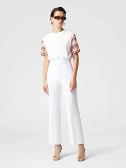 T-shirt girocollo con maniche in maglia zig zag