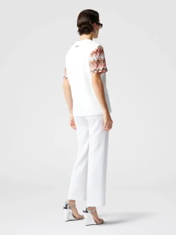T-shirt girocollo con maniche in maglia zig zag
