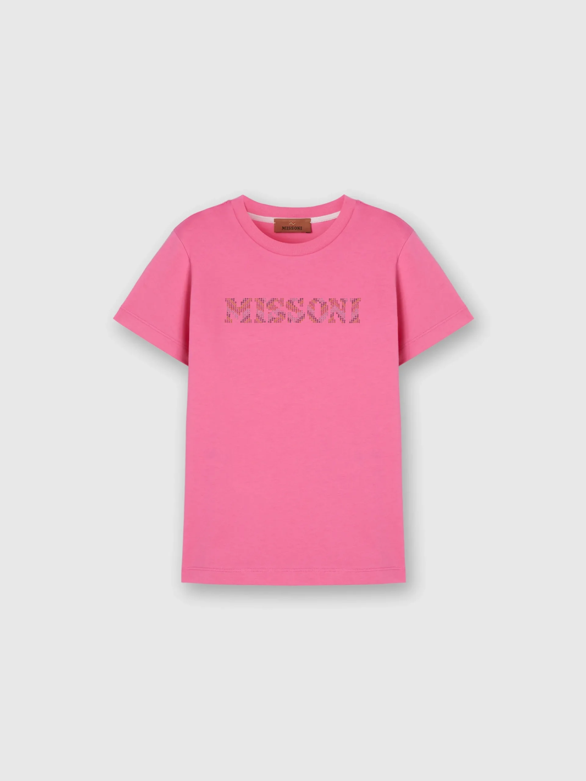 T-shirt girocollo in cotone con logo in strass