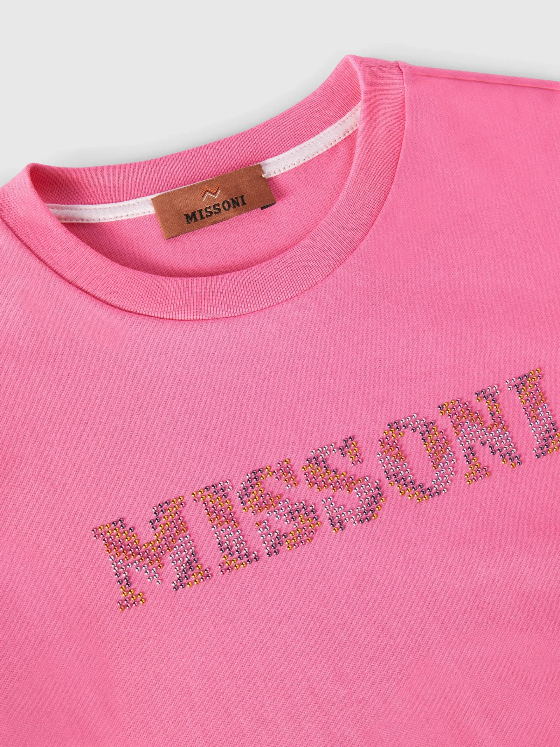 T-shirt girocollo in cotone con logo in strass