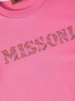 T-shirt girocollo in cotone con logo in strass
