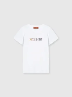 T-shirt girocollo in cotone con scritta in strass