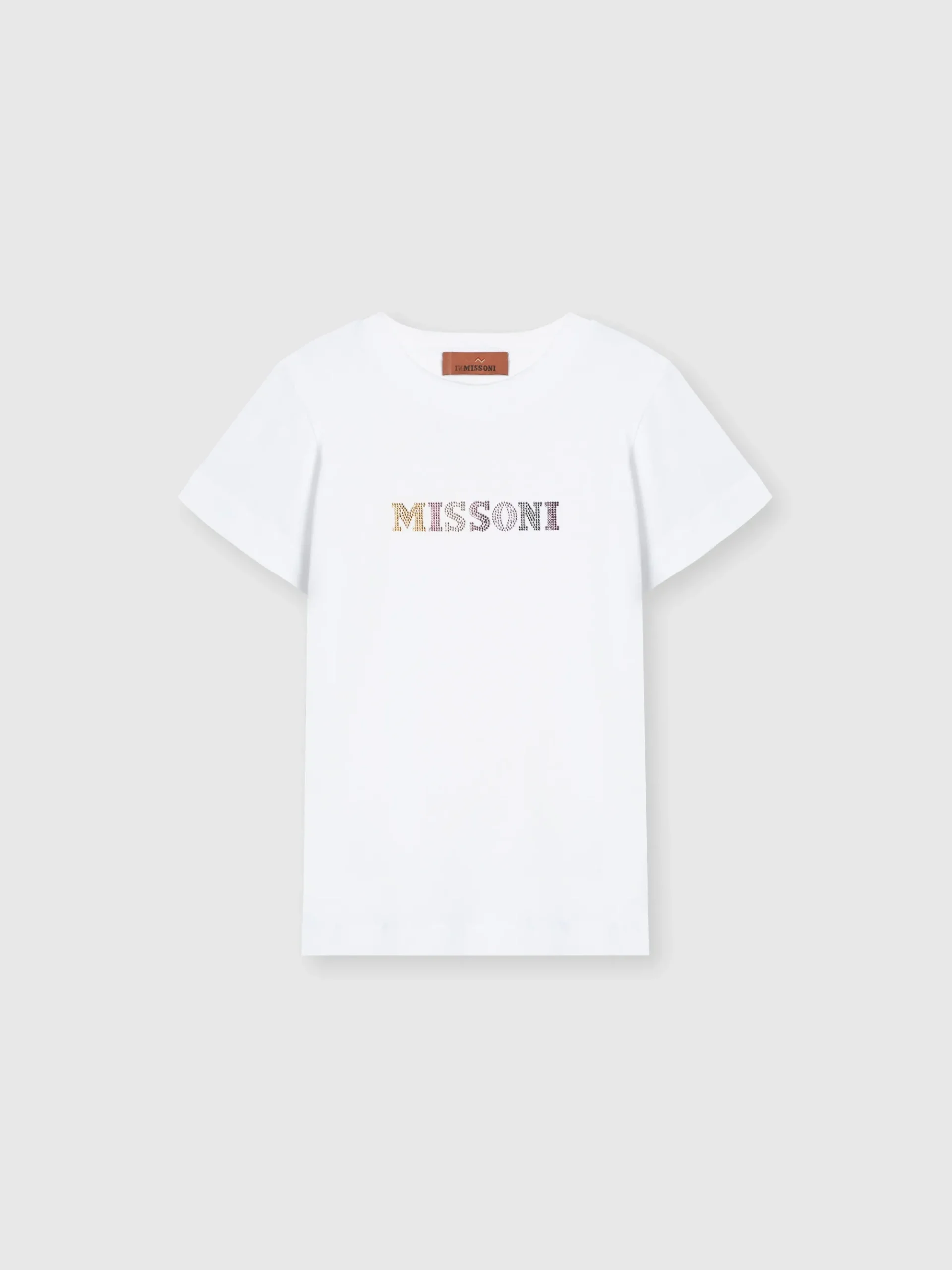 T-shirt girocollo in cotone con scritta in strass
