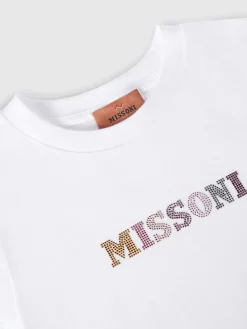 T-shirt girocollo in cotone con scritta in strass