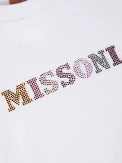 T-shirt girocollo in cotone con scritta in strass