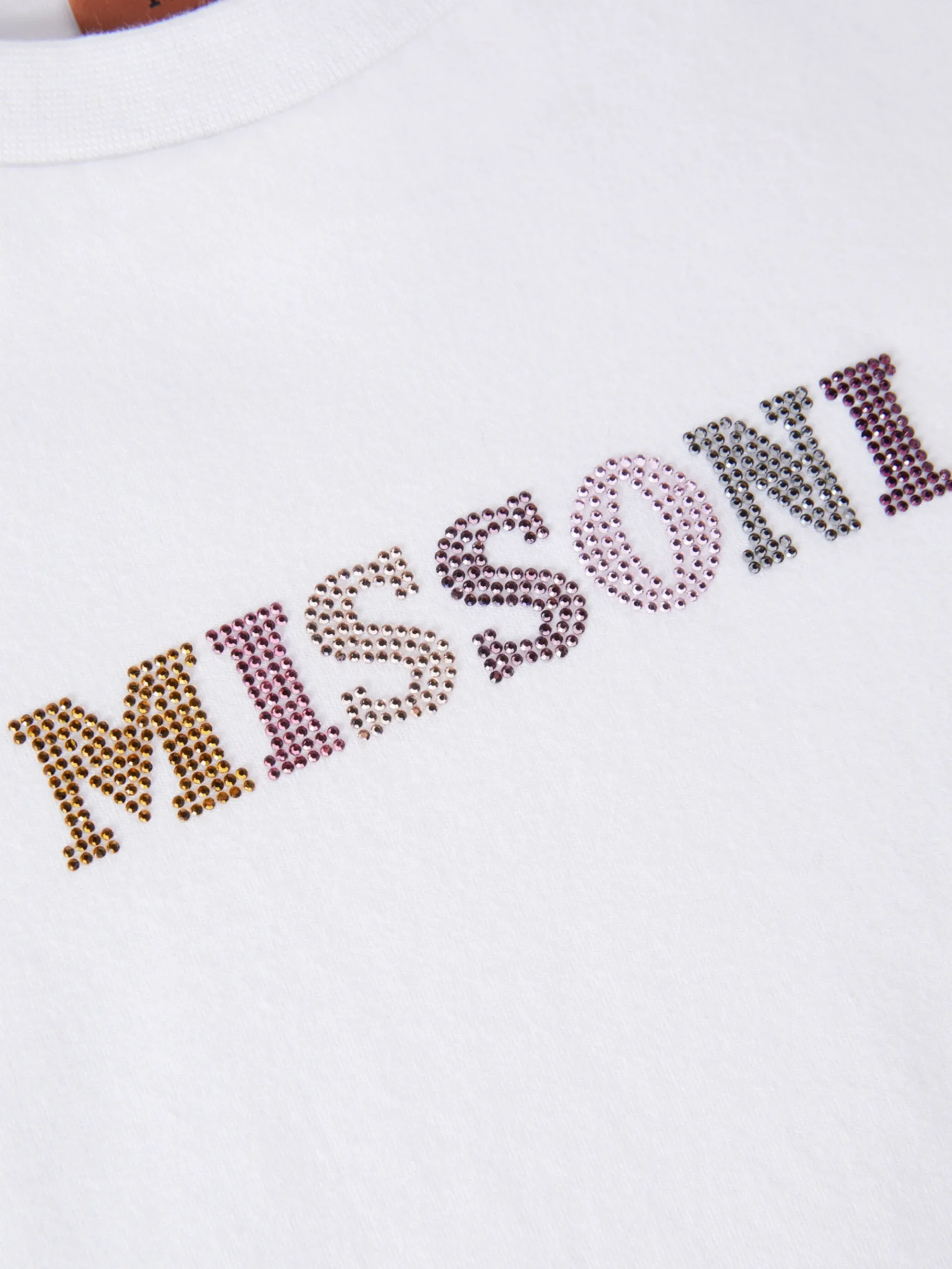 T-shirt girocollo in cotone con scritta in strass