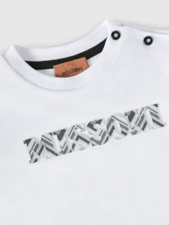 T-shirt girocollo in cotone con logo a rilievo