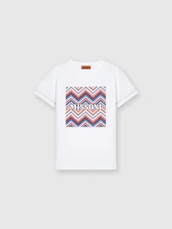 T-shirt girocollo in cotone con stampa zig zag e logo