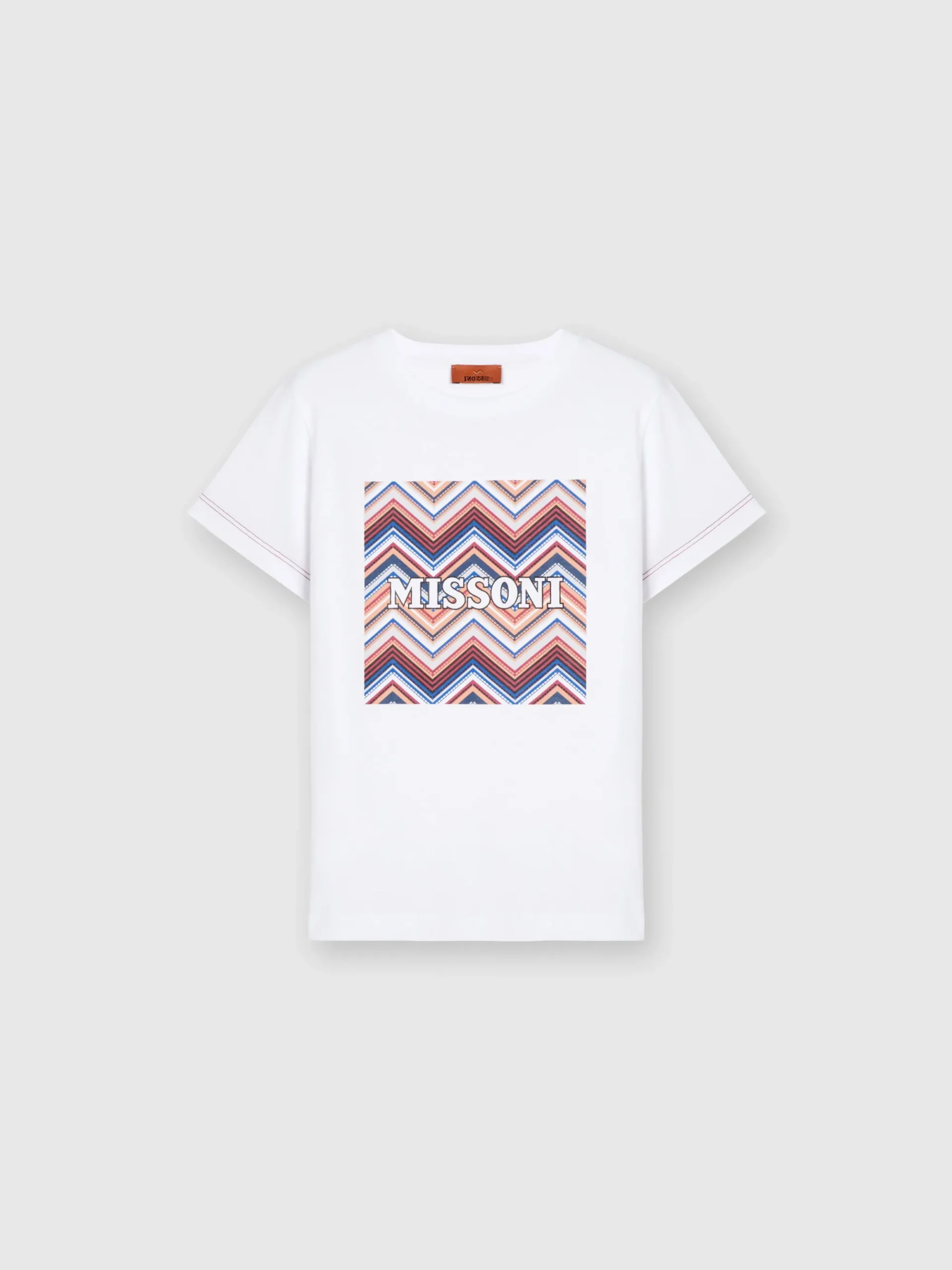 T-shirt girocollo in cotone con stampa zig zag e logo