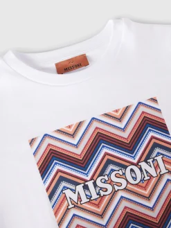 T-shirt girocollo in cotone con stampa zig zag e logo