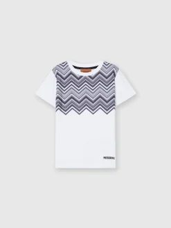 T-shirt girocollo in cotone con inserto zig zag e logo