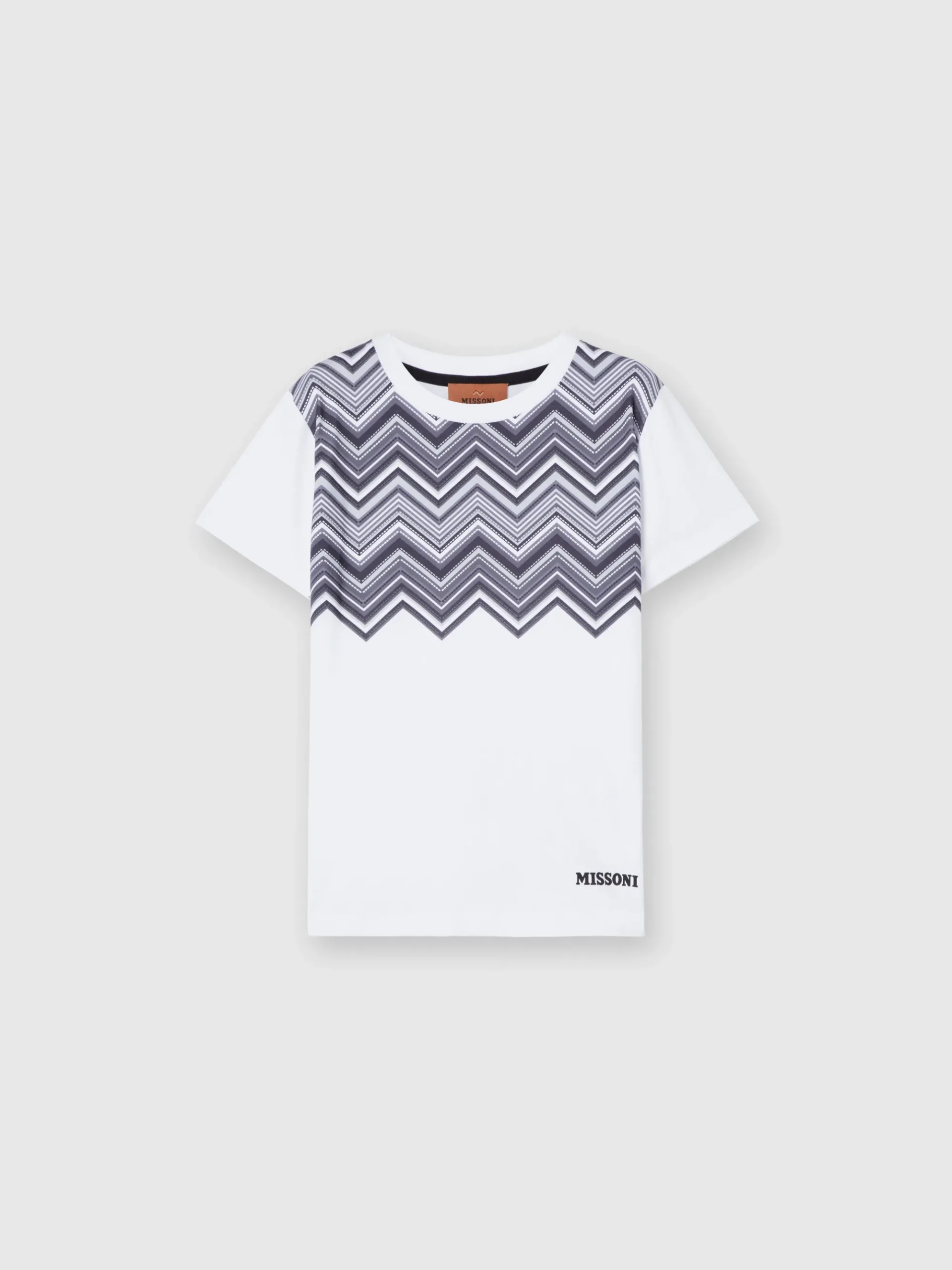 T-shirt girocollo in cotone con inserto zig zag e logo