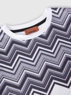 T-shirt girocollo in cotone con inserto zig zag e logo