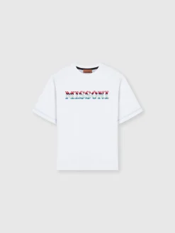 T-shirt girocollo in cotone con logo ricamato zig zag