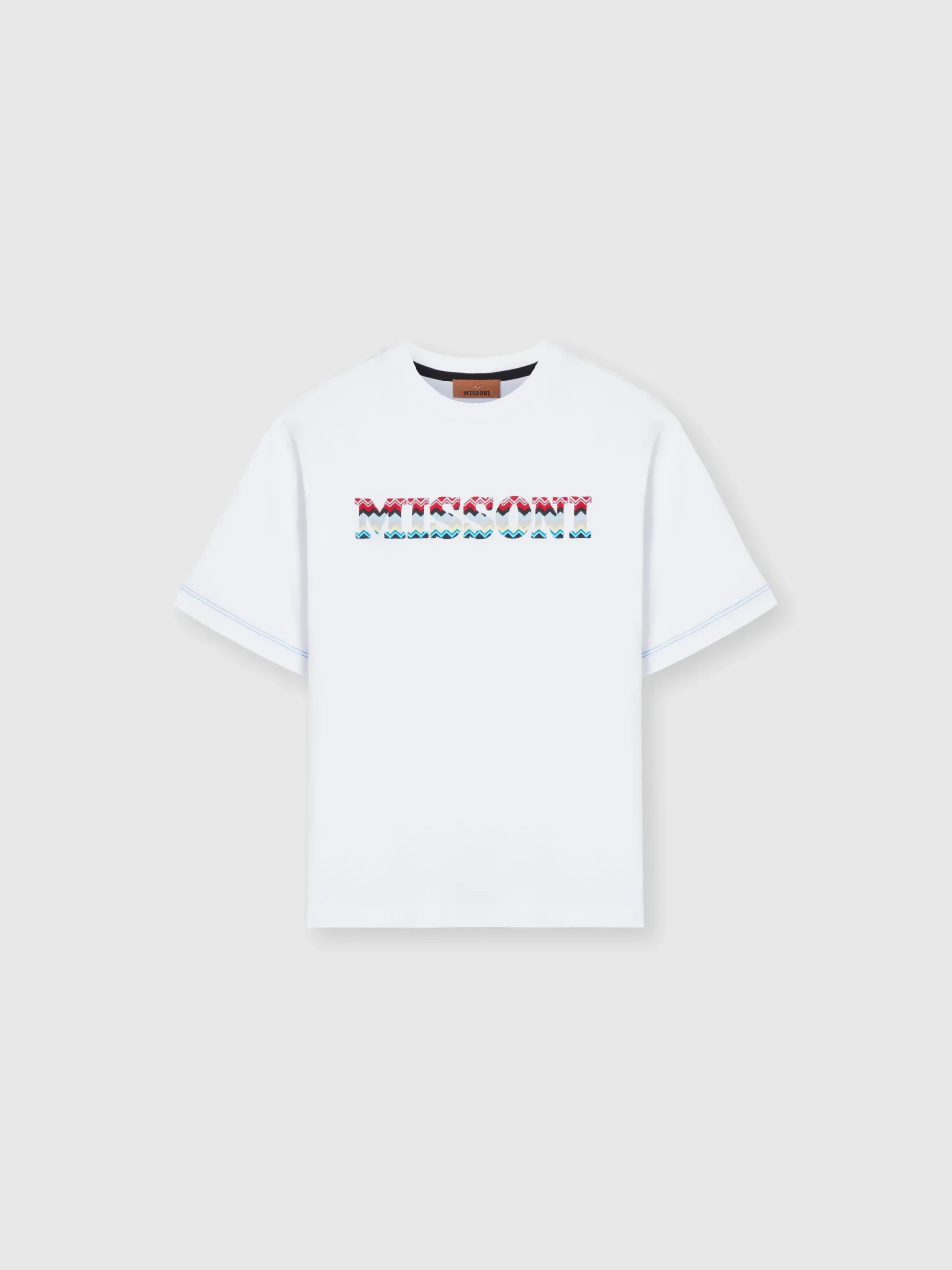 T-shirt girocollo in cotone con logo ricamato zig zag