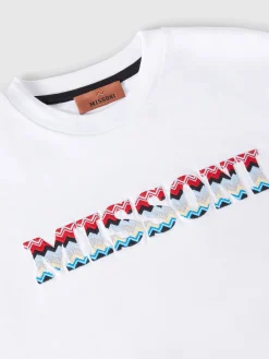 T-shirt girocollo in cotone con logo ricamato zig zag