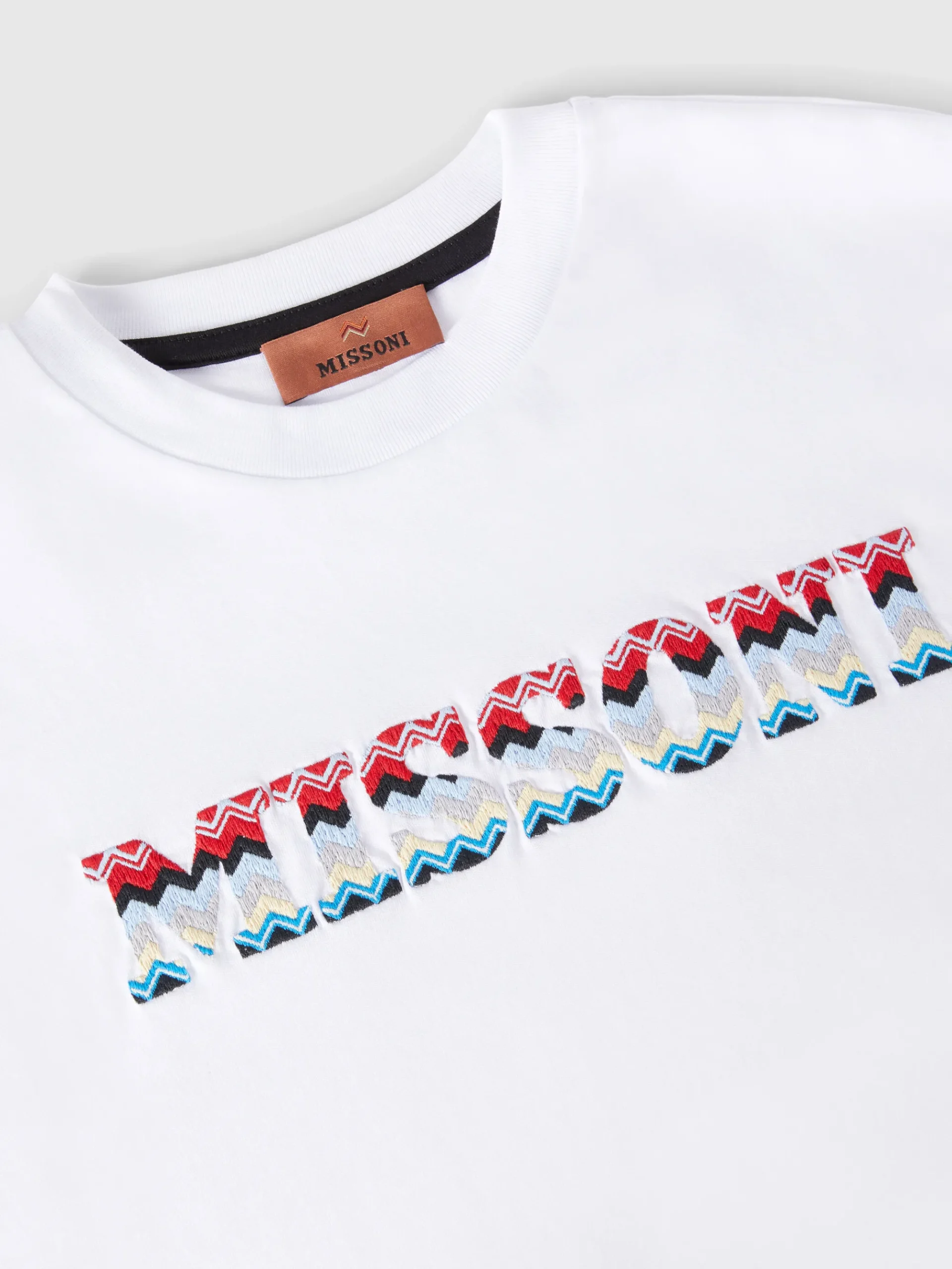T-shirt girocollo in cotone con logo ricamato zig zag