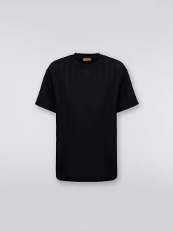 T-shirt girocollo in cotone e viscosa chevron