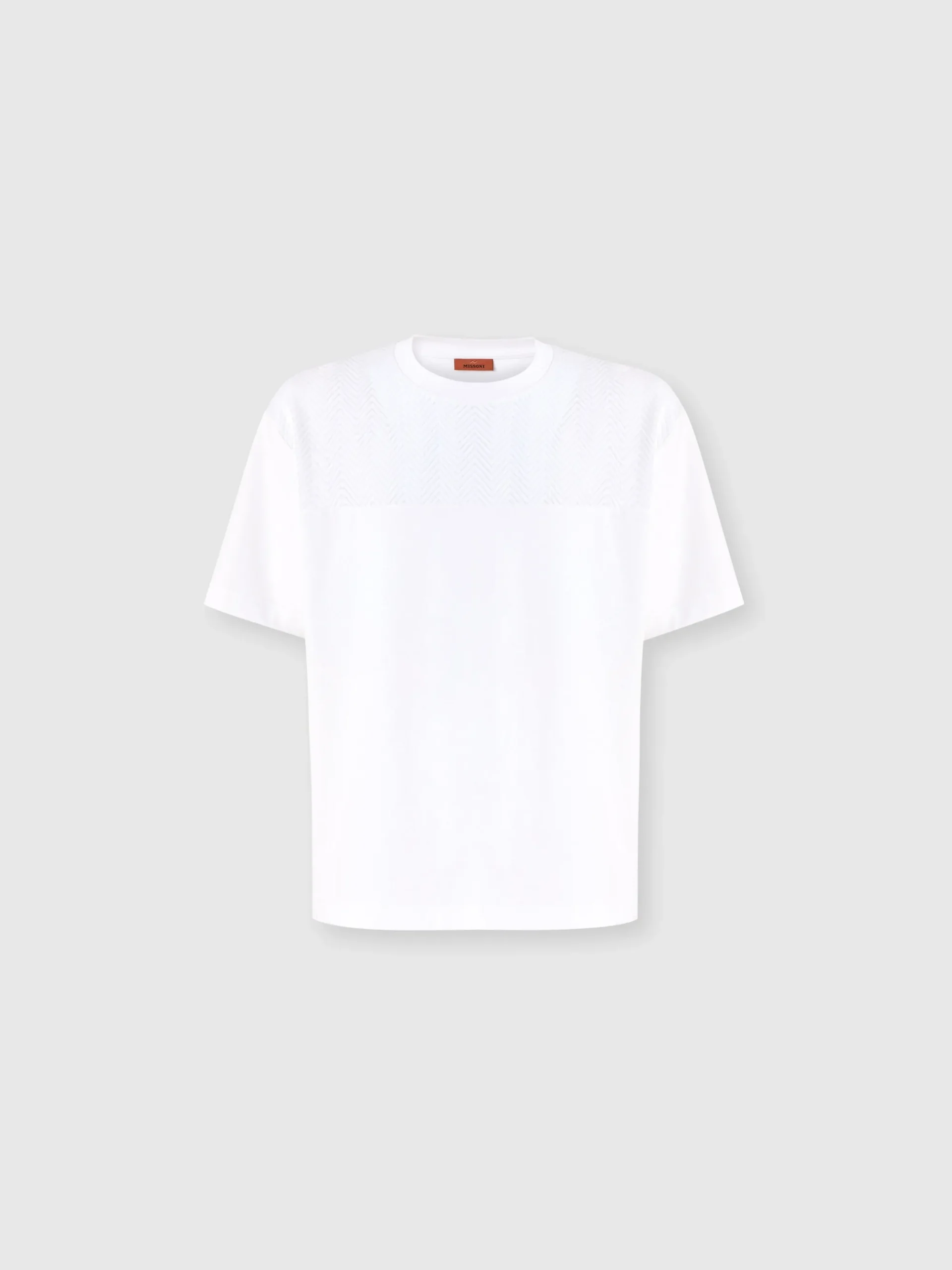 T-shirt girocollo in cotone con inserto zig zag tono su tono