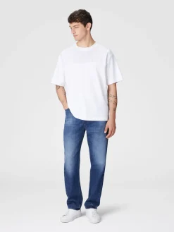 T-shirt girocollo in cotone con inserto zig zag tono su tono
