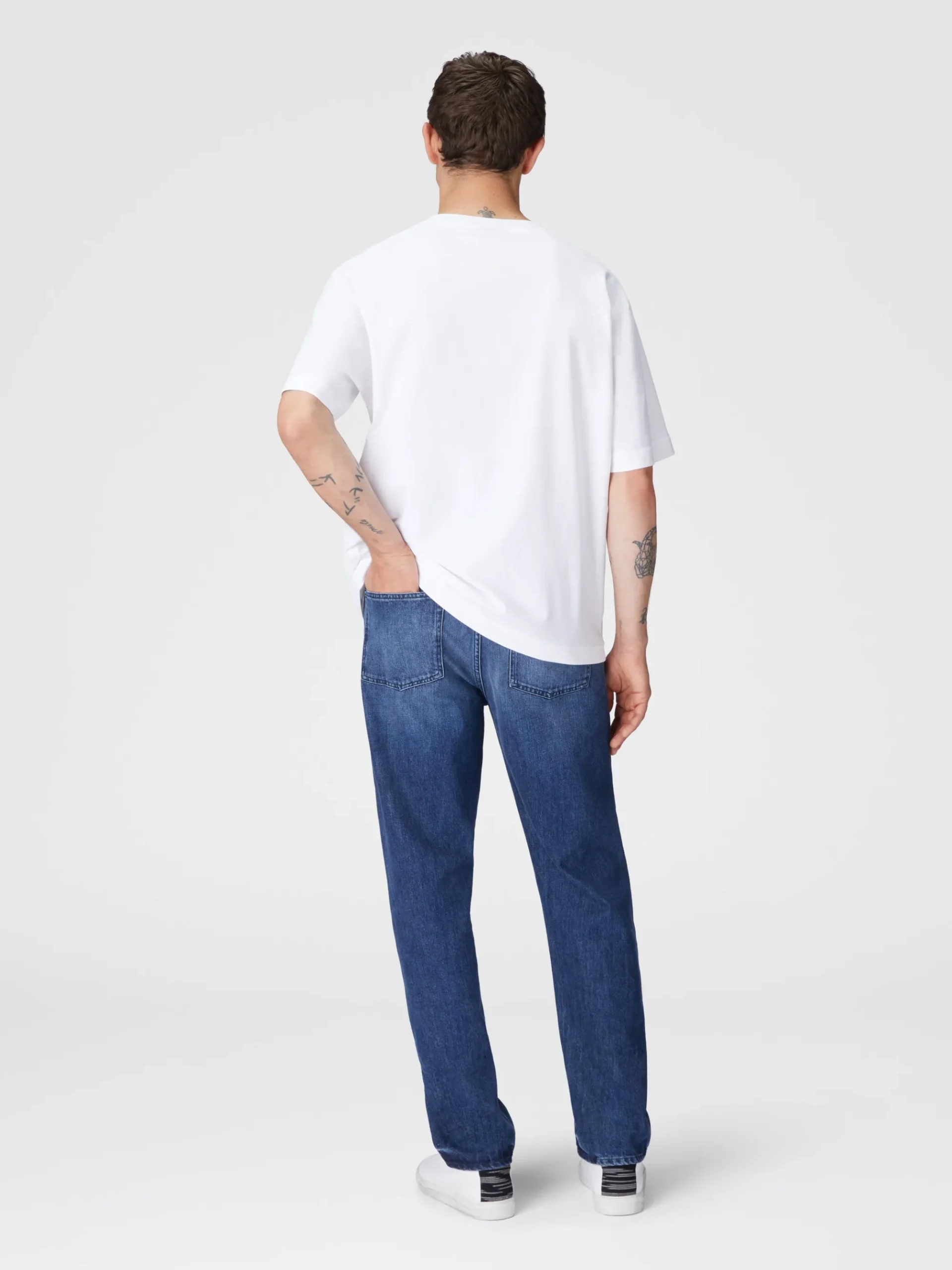 T-shirt girocollo in cotone con inserto zig zag tono su tono