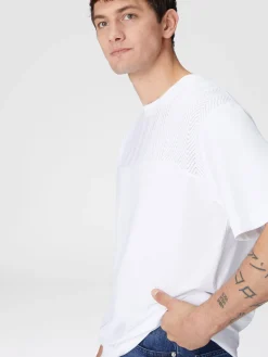 T-shirt girocollo in cotone con inserto zig zag tono su tono