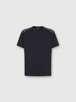 T-shirt girocollo in cotone con inserti chevron sulle spalle
