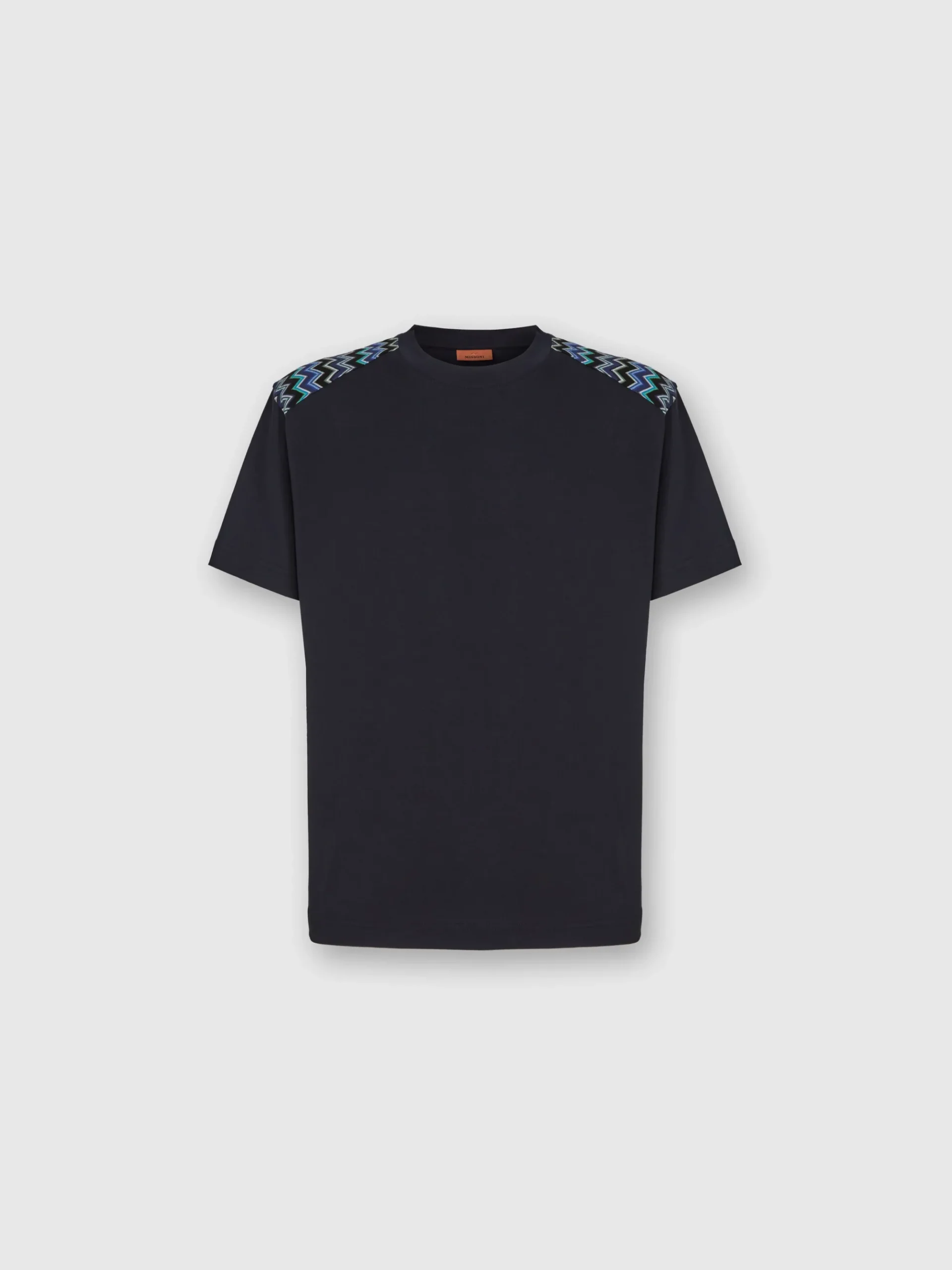 T-shirt girocollo in cotone con inserti chevron sulle spalle