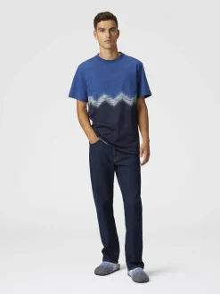 T-shirt girocollo in cotone con zig zag fiammato